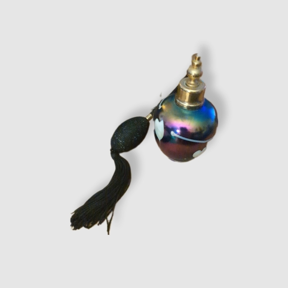 Carnival Glass Perfume Bottle Atomizer Vintage Iridescent Blue with Black pump - Picture 3 of 4